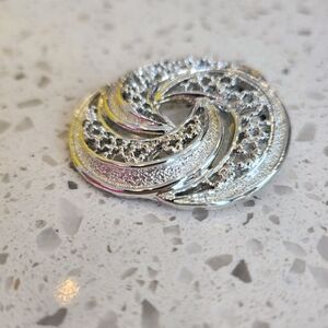 Vintage Gerrys Silver Tone Round Swirl Brooch